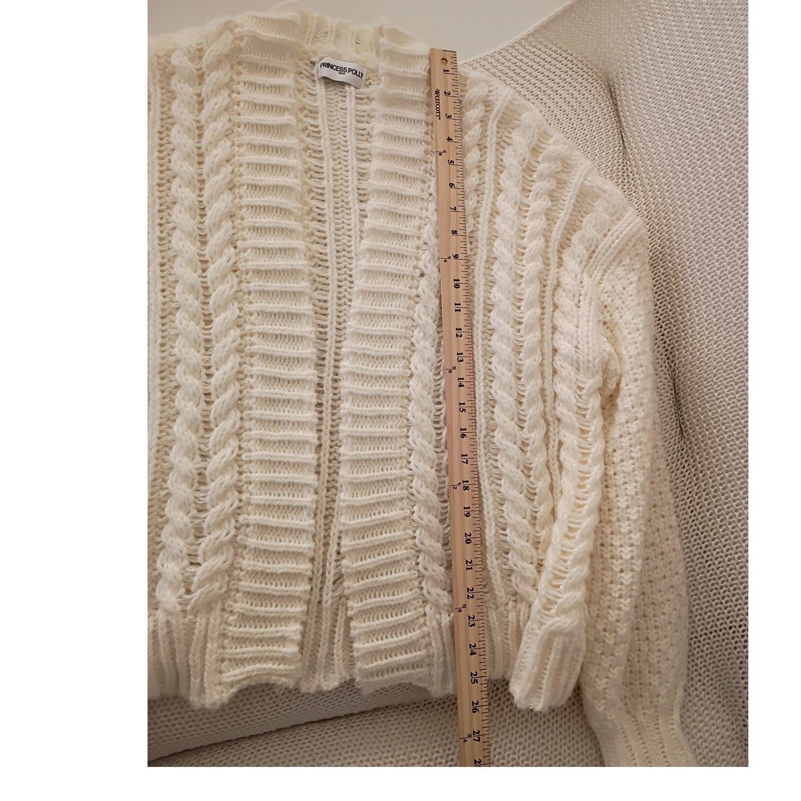 Princess Polly Elegant Cozy Cream Cable Knit Cropped Cardigan Open Front M NWOT