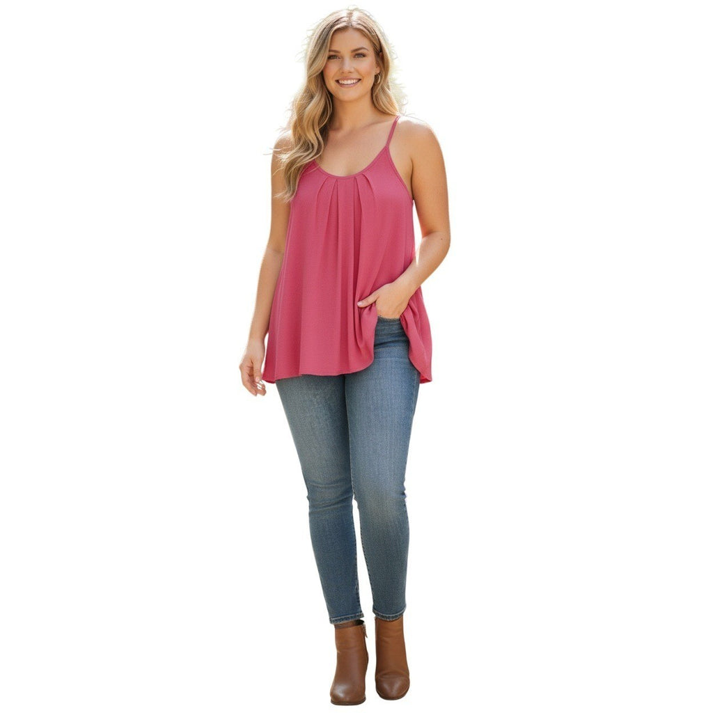 NWT Zenana Oversized Pink Pleated Cami Tank Top XL Adjustable Straps Relaxed Swg