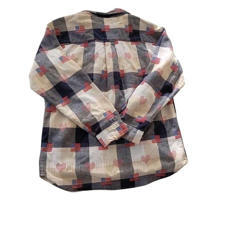 COMPANY ONE Plaid Americana Flag Patchwork Button Down Shirt L 100% Cotton