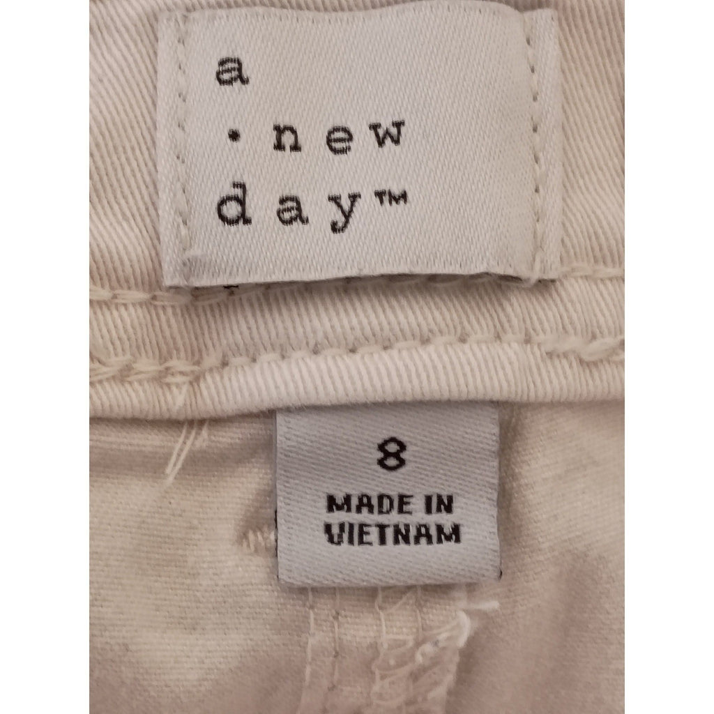 A New Day Womens Cargo Pants Cream Stretch Elasticized Sz 8 W28x26