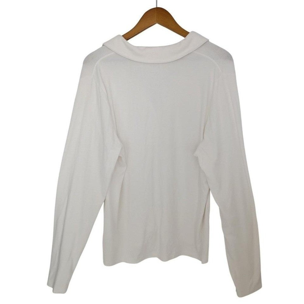 GAP Off White Long Sleeve Collared V Neck Button Up Cotton Modal Top Women XL