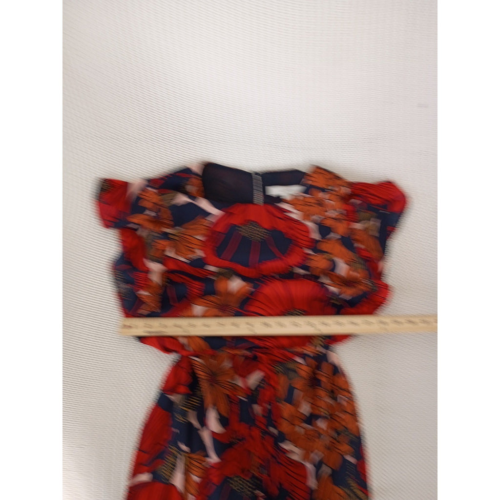 LOFT Poppy Floral Flutter Sleeve Tie Waist Mini Dress S Black Orange Boho Summer