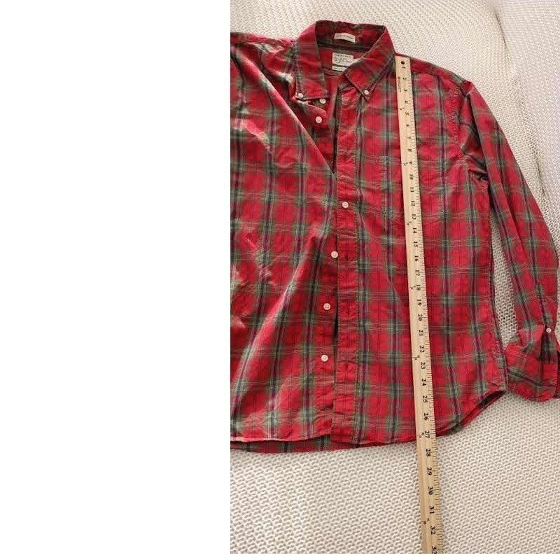J Crew Red Plaid Slim 100% Cotton Untucked Secret Wash Shirt Mens L Everydaywear