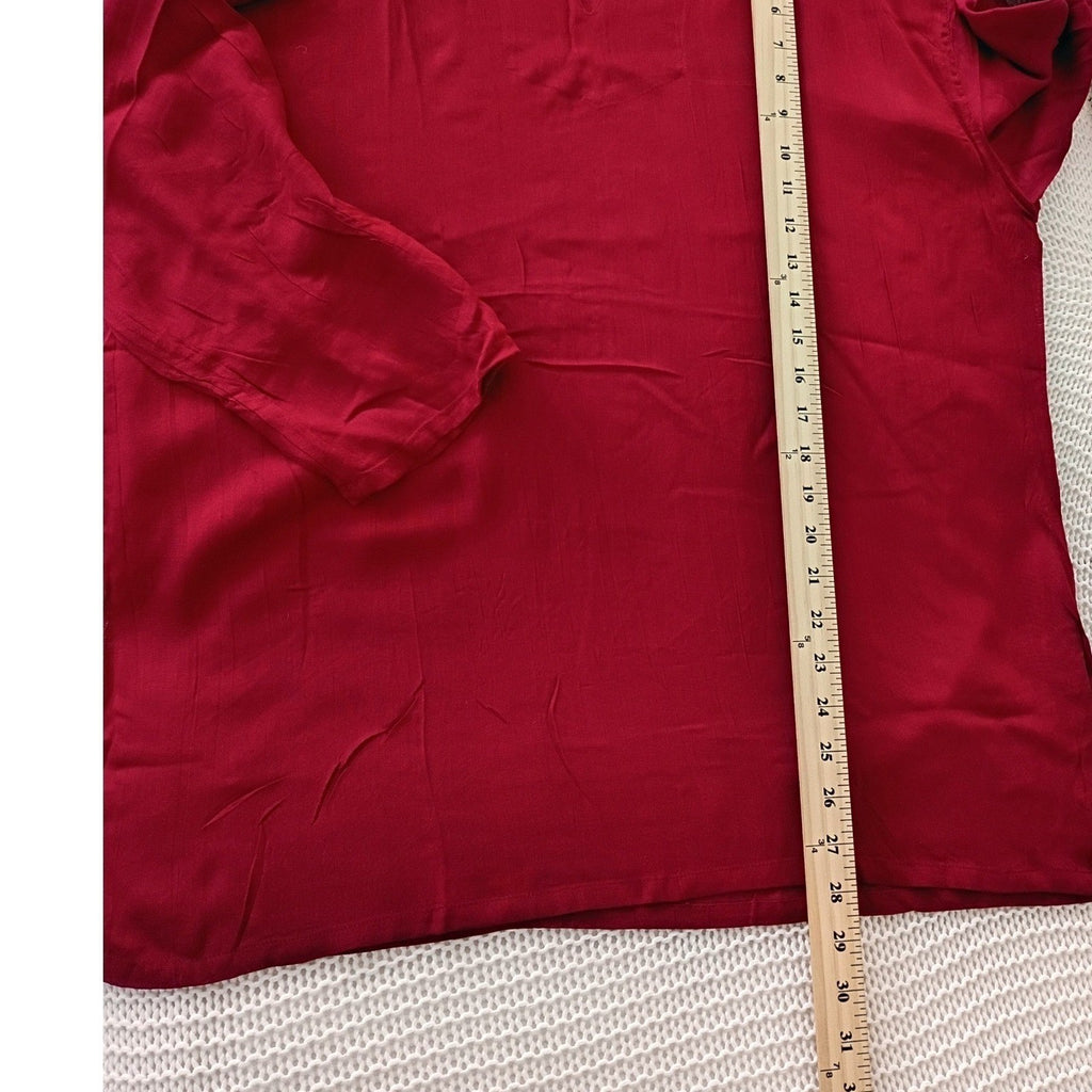NWT Rhea India Burgundy Viscose Kurta Tunic Top  L/XL Boho V-Neck 3/4 Sleeve