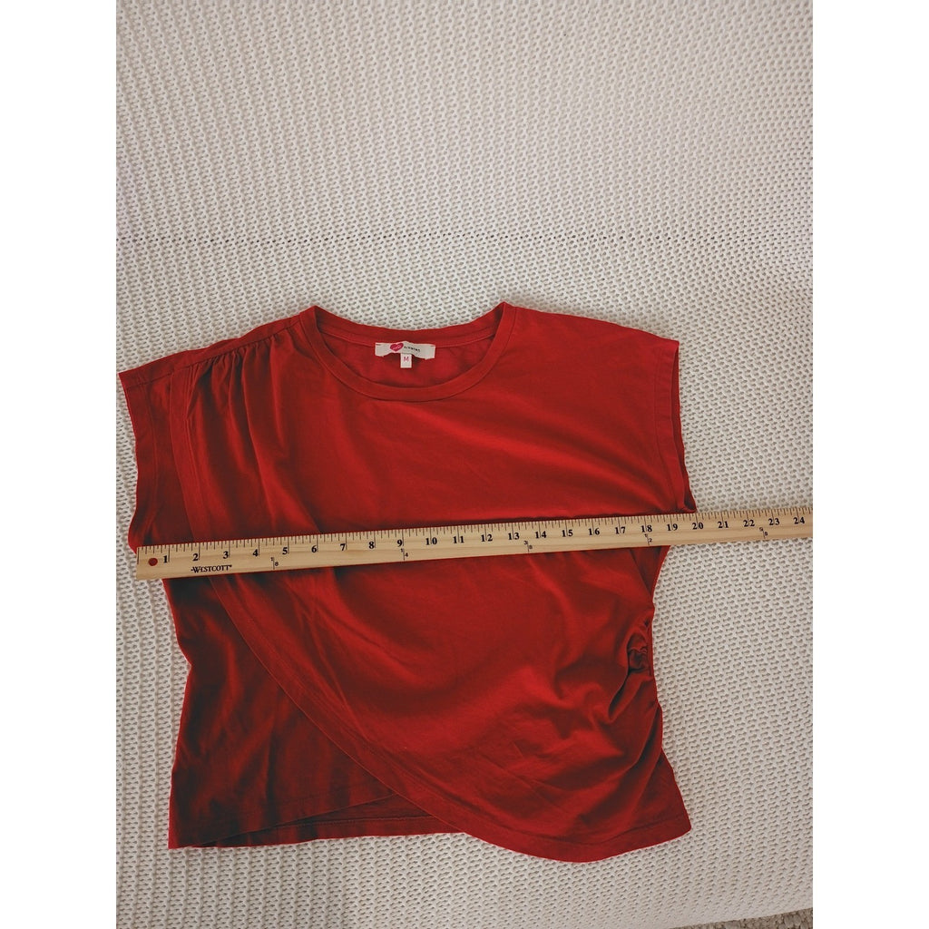 Ole by Koton Red Asymmetrical Draped Cap Sleeve Top Size M 100% Cotton