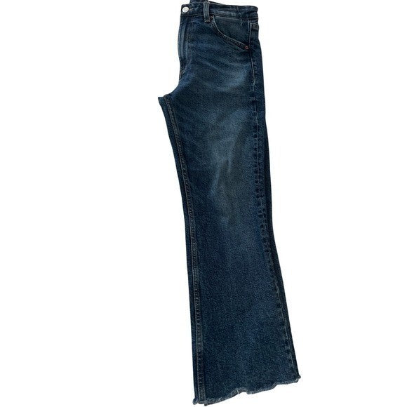 ZARA Blue Denim Cropped Bootcut Flare Jeans 28x25 Raw Hem High Rise Y2K Retro