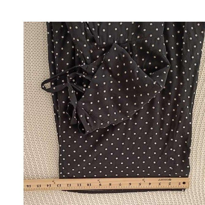 Classic Polka Dot Smocked Wide Leg Jumpsuit L Black White Sleeveless Retro Boho