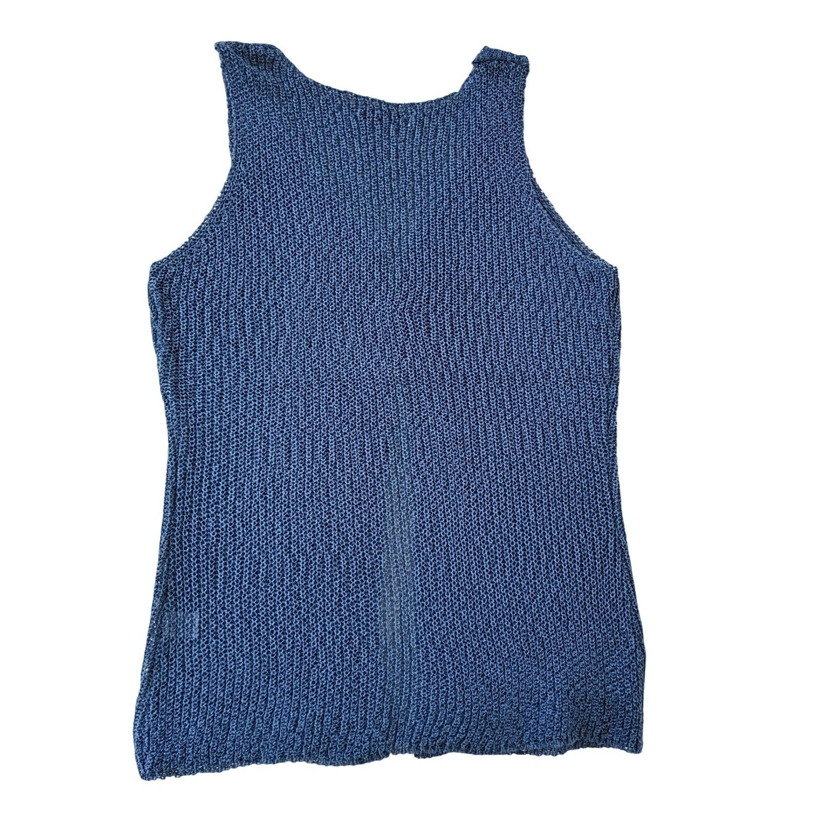 NWT Zenana Boho Blue Open Knit Crochet Sleeveless V-Neck Vest M Festive