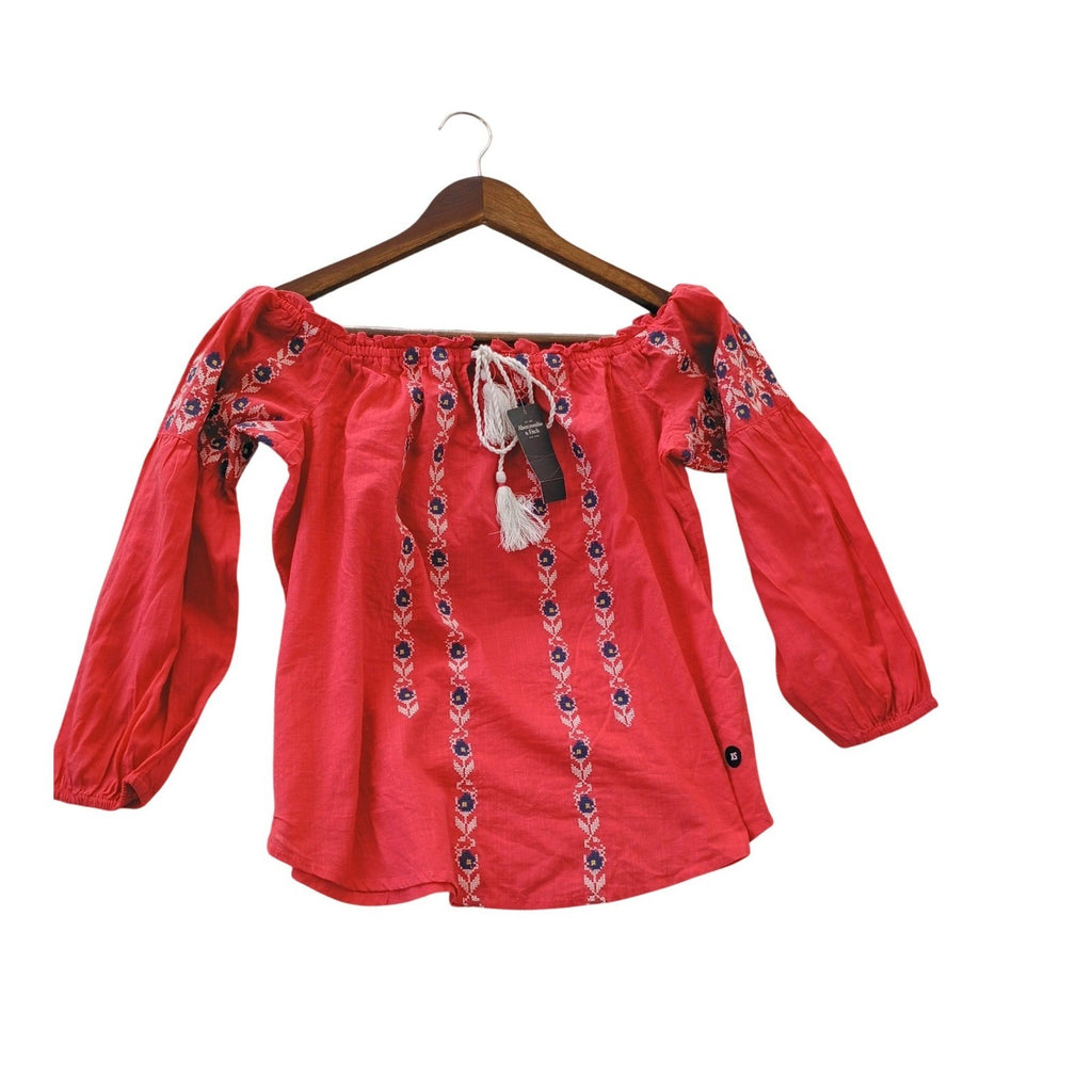 Abercrombie & Fitch NWT 100% Cotton Red Embroidered Peasant Top S Boho