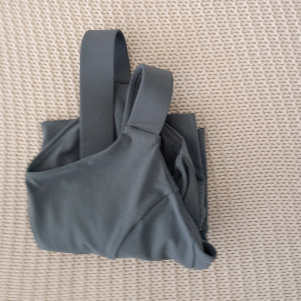 Athleisure Slate Blue Longline V-Neck Sports Bra Wrap Back Activewear Top L $48