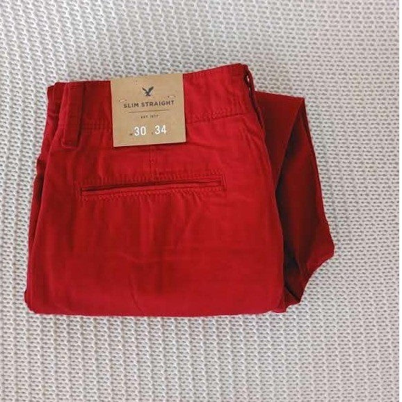 American Eagle Red Chino Pants 30x34 NWT Slim Straight Classic Vibrant