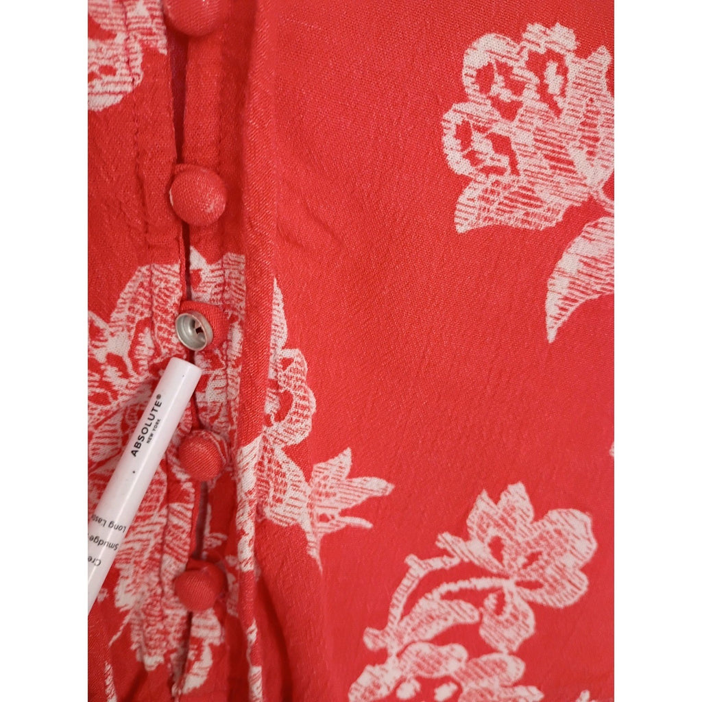 Lulus Coquette Red White Floral Tie Front Crop Top Puff Sleeve Milkmaid S