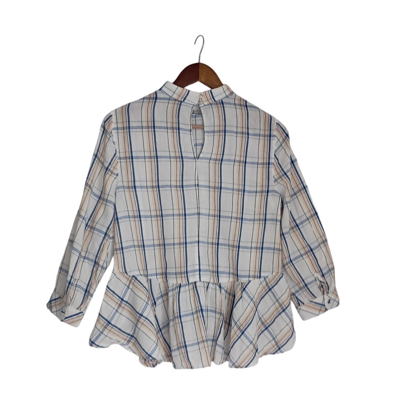 Maeve Anthropologie Plaid Striped Peplum Blouse Coquette Romantic Cottagecore S