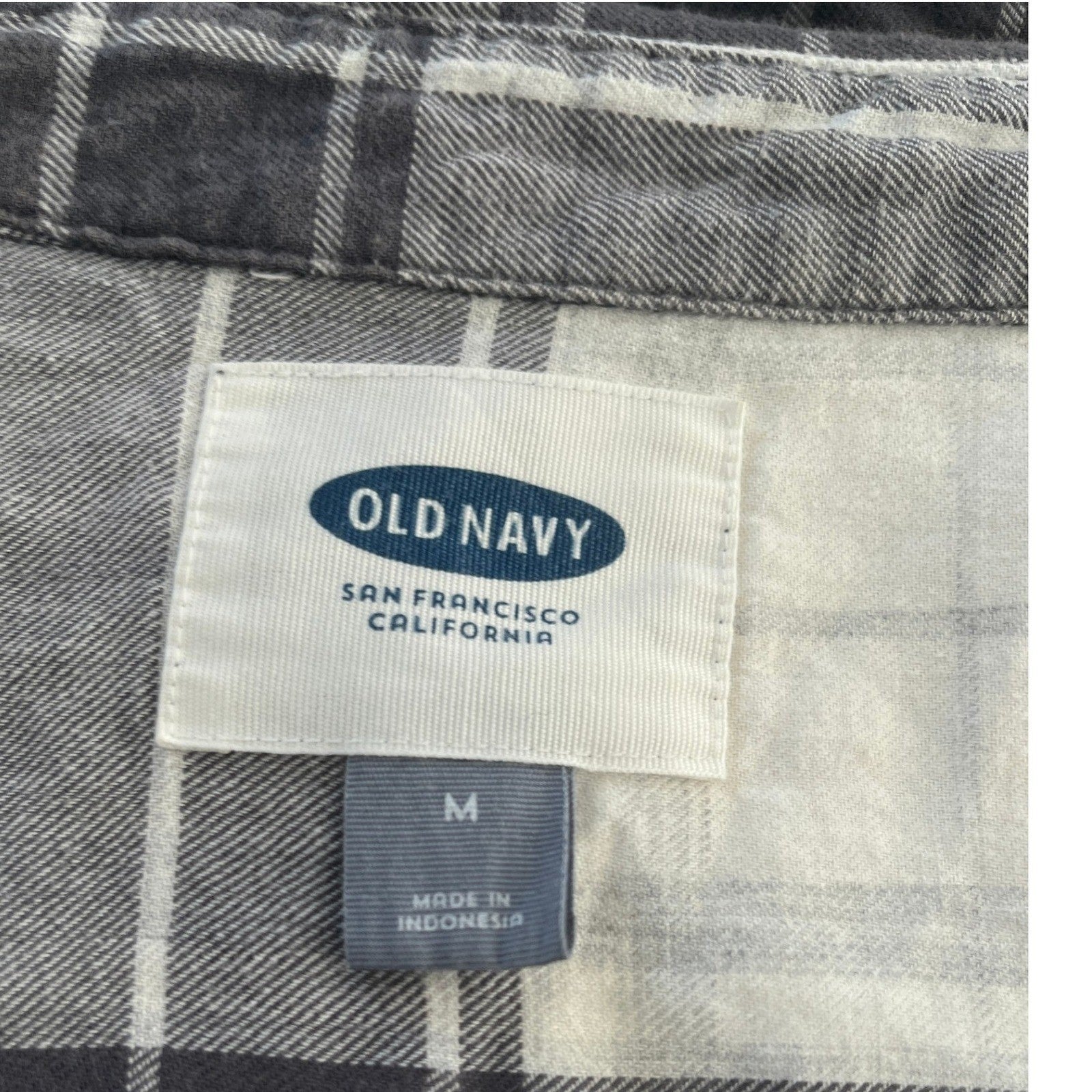 Old Navy Oversized Flannel Shirt M/L Blue Gray White Plaid Cotton Boyfriend
