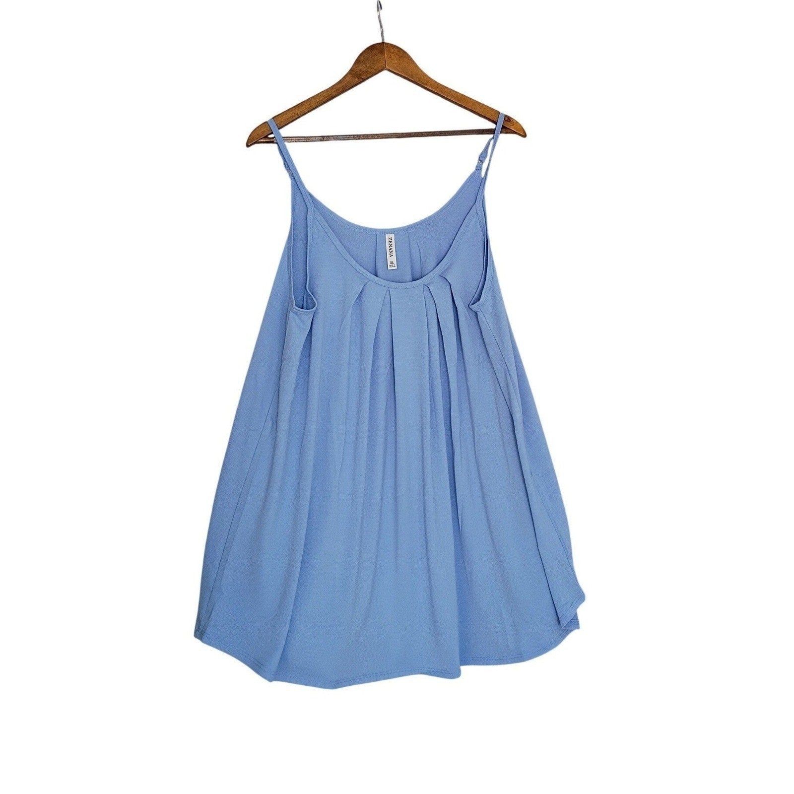 NWT ZENANA Periwinkle Blue Pleated Flowy Cami Tank S Boho Lightweight Relax Fit