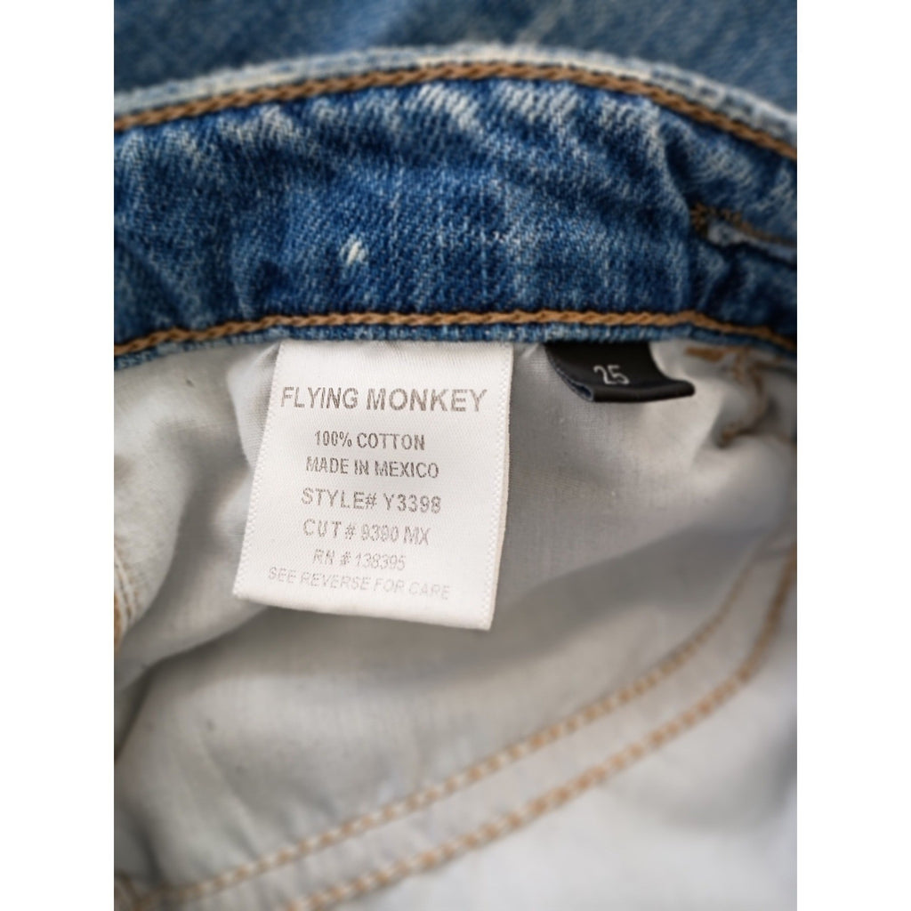 HYPEACH Distressed Boyfriend Jeans Blue Wash Straight Leg Frayed Hem 26/2x27