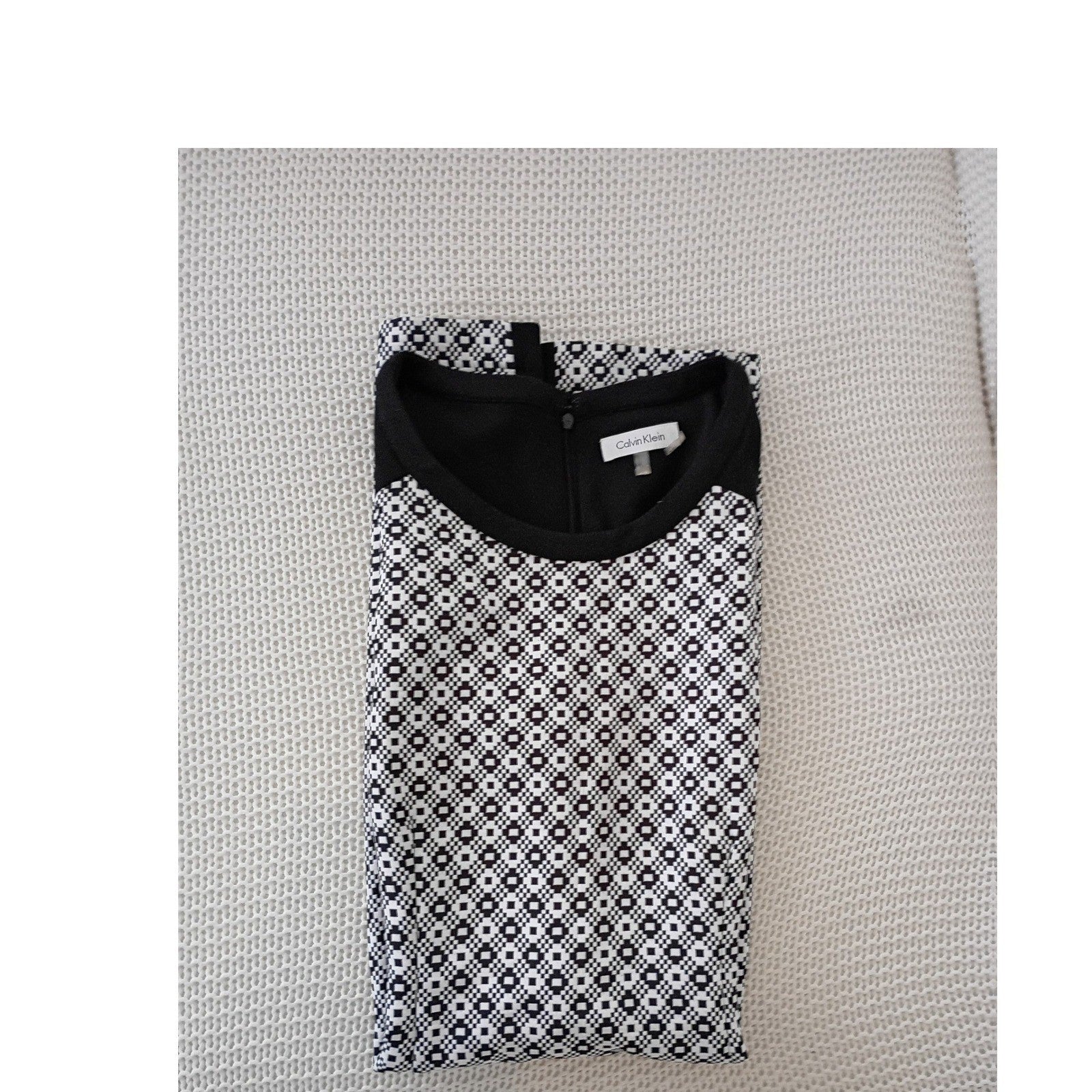Calvin Klein Black White Geometric Sheath Midi Dress Sleeveless 12 Work Career