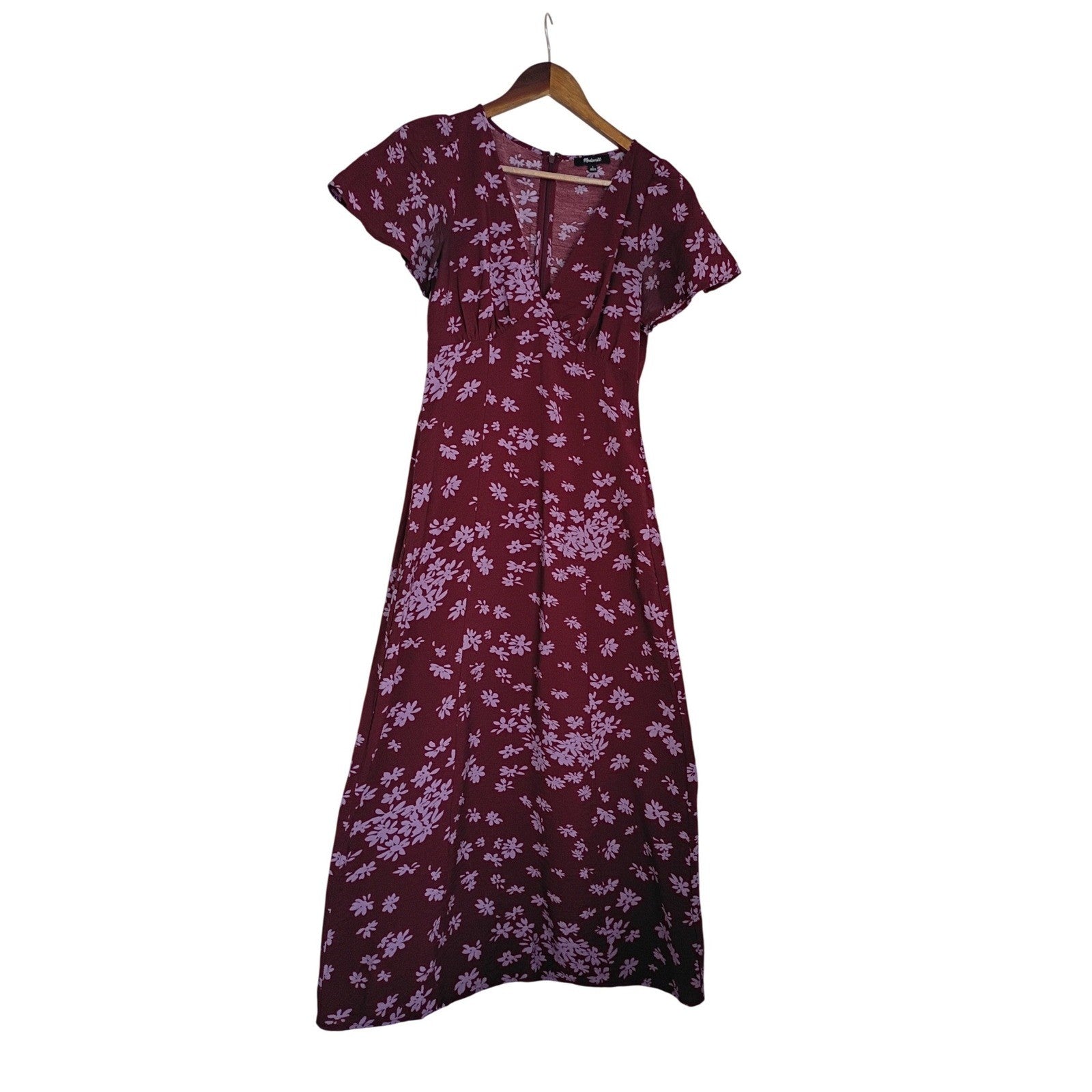 Madewell NWOT Burgundy Floral Cotton Midi Dress Cottagecore Prairie V-Neck S