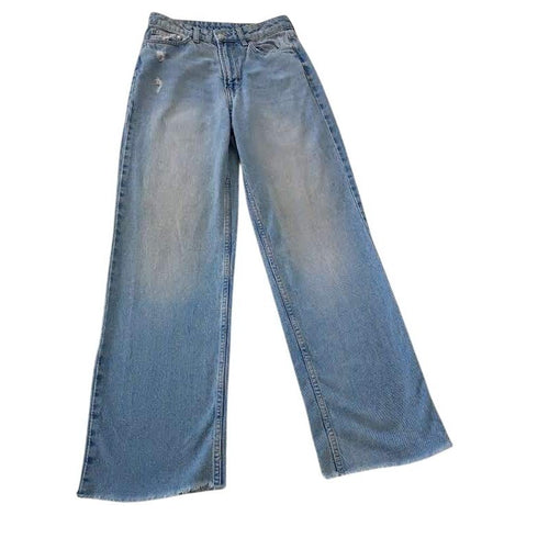&Denim H&M Wide Leg Ultra High Waist Jeans 4/26x31 Light Wash Distressed Blue