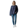Pure Handknit Blue Cotton Bobble Sweater M/L Boat Neck Long Sleeve