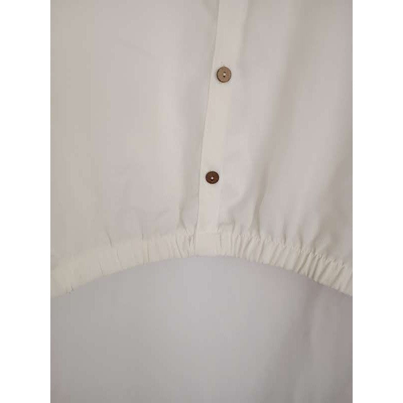Free Kisses White Short Sleeve Button Up Blouse M Elastic Hem Coastal Minimalist