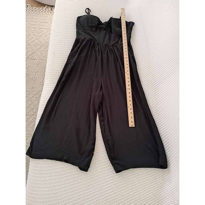 Lily Rose XL Black Wide Leg Jumpsuit Sweetheart Tie Front Smocked Coquette Curve