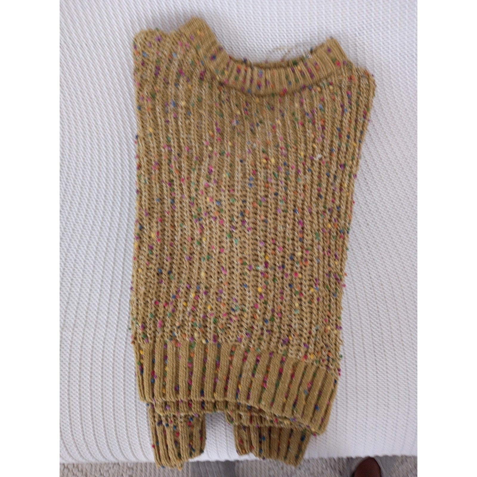 Easel Mustard Boho Eclectic Yellow Confetti Pom Pom Chunky Knit Crew Nck Sweater