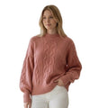 Pink Cable Knit Fisherman Sweater Cotton Blend Crew Neck Heritage Coastal S