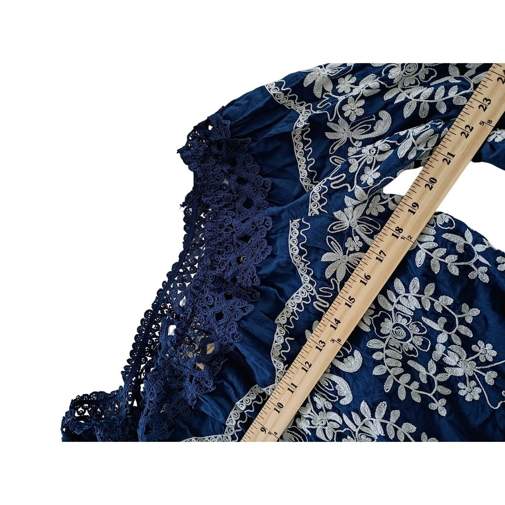 Flying Tomato Navy 100% Cotton Embroidered Crochet Off Shoulder Boho L