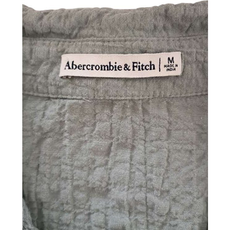 Abercrombie Boho Olive Green Textured Cotton Shirt Dress Medium Boho Coastal 34"