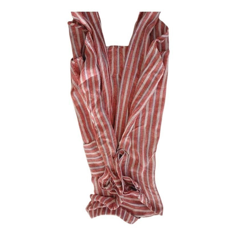 LUCKY BRAND Striped Button Up Tie Frnt Shirt Red Wht Blue Linen Blend XL Coastal