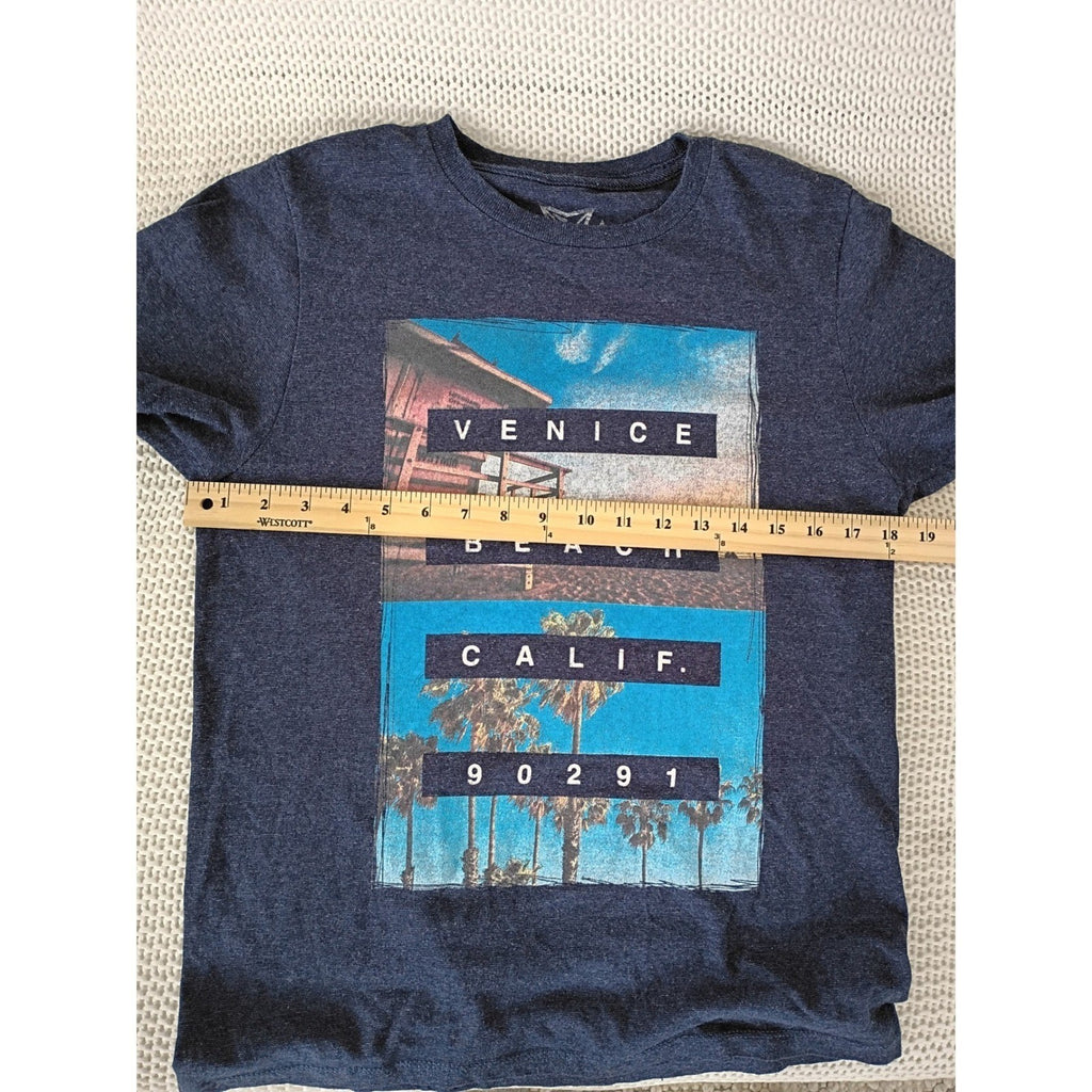 Venice Beach Graphic Tee Blue Cotton Men's M Retro Surf Beach California SURF