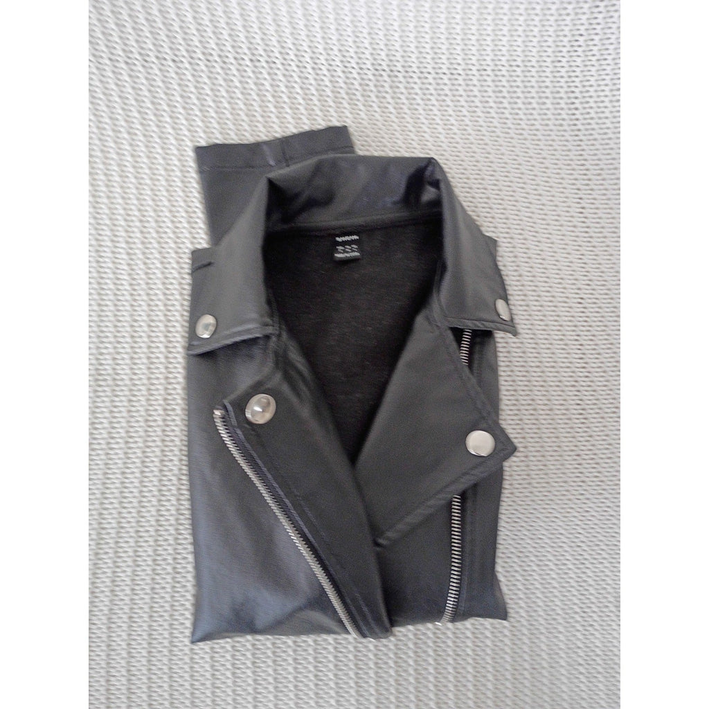 SHEIN Moto Jacket S Black Faux Leather Asymmetrical Zip Biker Goth Luxe Coat