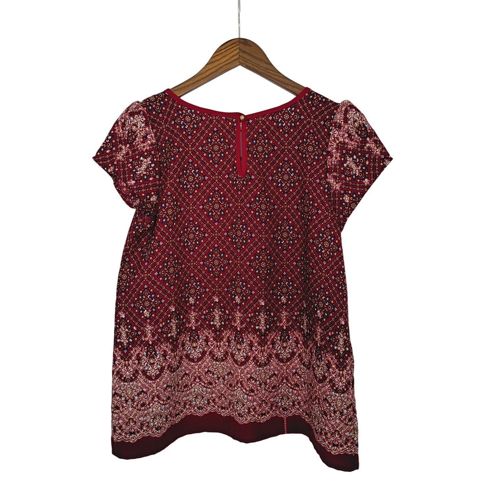CHOCOLATE USA Red Geometric Print Keyhole Neck Blouse Top Small