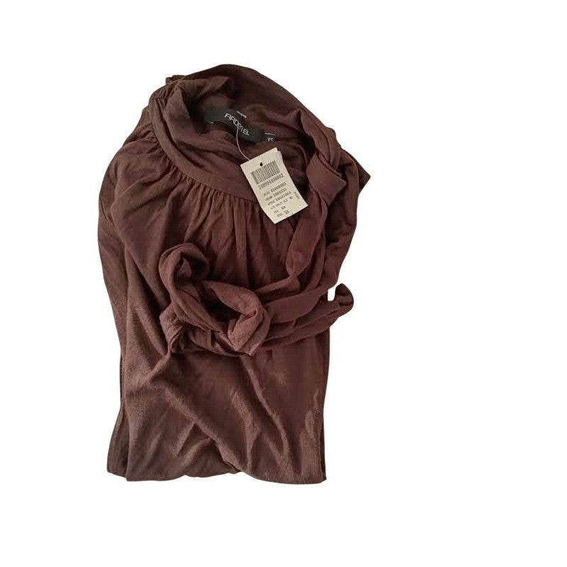 NWT ARDEN B. Y2K Chic Brown Halter Neck Tie Top Ruched Long Sleeve Fits S