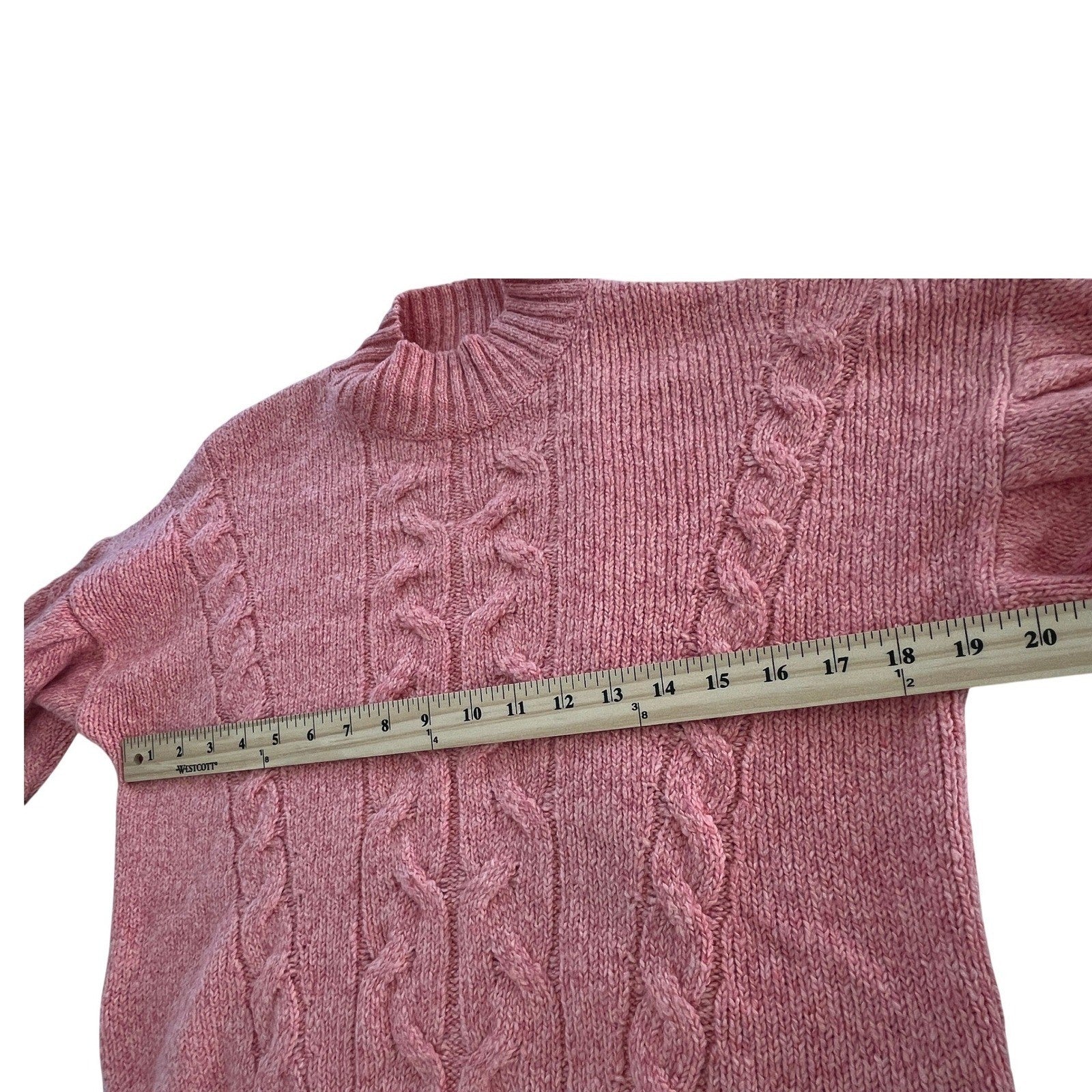 Pink Cable Knit Fisherman Sweater Cotton Blend Crew Neck Heritage Coastal S