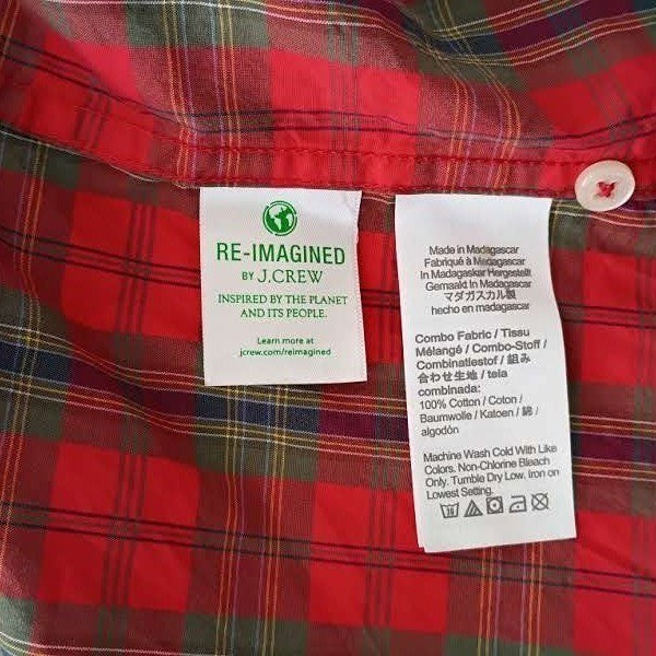 J Crew Red Plaid Slim 100% Cotton Untucked Secret Wash Shirt Mens L Everydaywear
