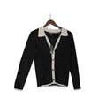 NWT Cable & Gauge Classic Black White Trim Collared Knit Cardigan Button Front M