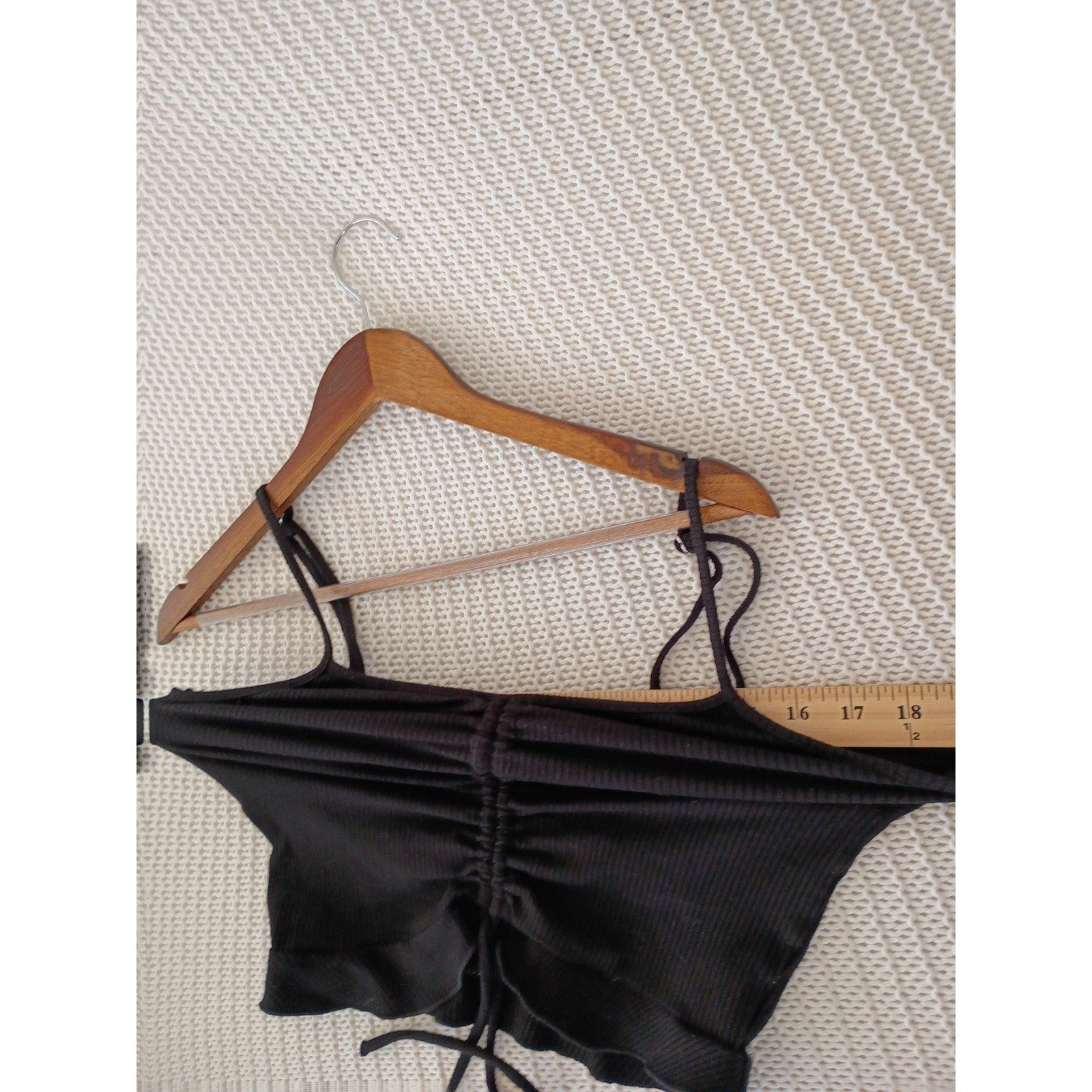 LOVE TREE Black Ribbed Cinched Front Cami Top Spaghetti Strap Cropped Coquette S
