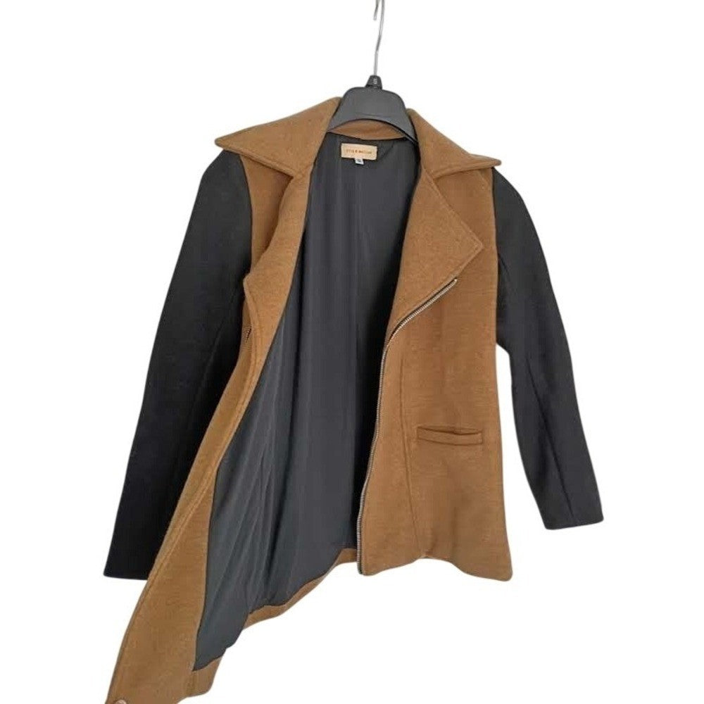 Otis & Maclain Wool Blend Moto Jacket Camel Brown Mixed Media USA S