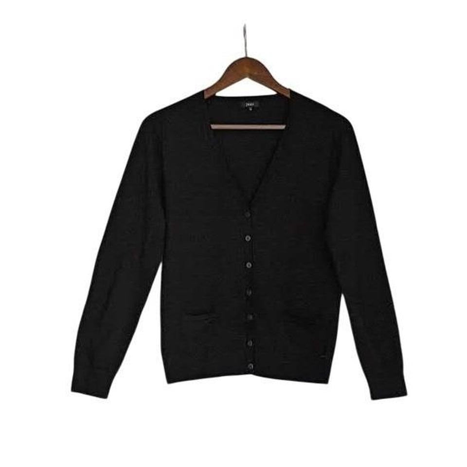 Jones New York Chic Black V-Neck Button Front Cardigan Sweater Pockets Size S