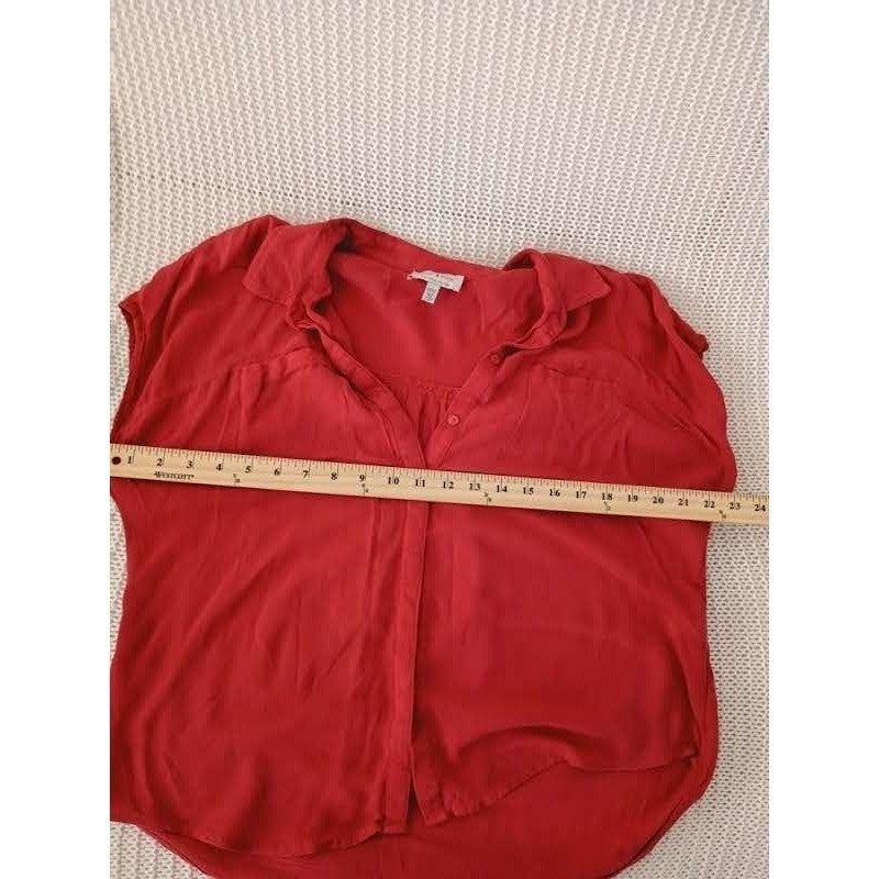 Lucky Brand Red Viscose Short Sleeve Button Down Shirt Women's M