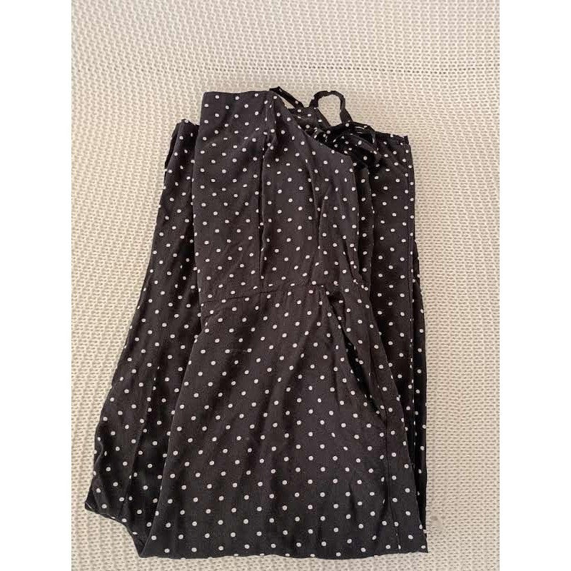 Classic Polka Dot Smocked Wide Leg Jumpsuit L Black White Sleeveless Retro Boho
