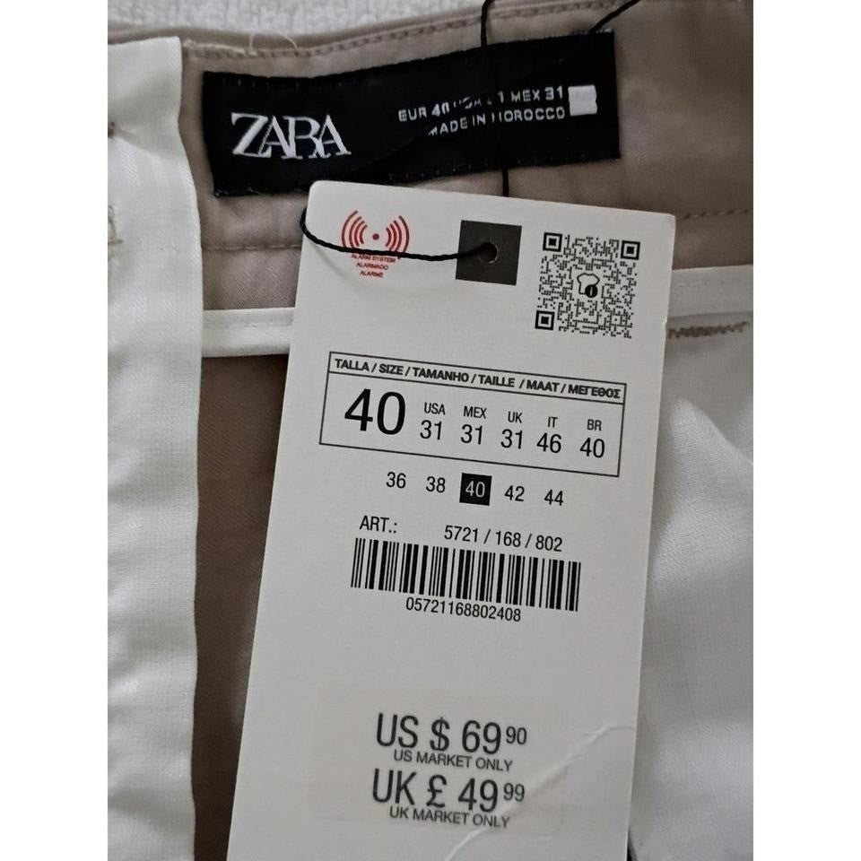 ZARA NWT Beige Linen Blend Wide Leg Trousers High Rise Button Fly 31 Minimalist