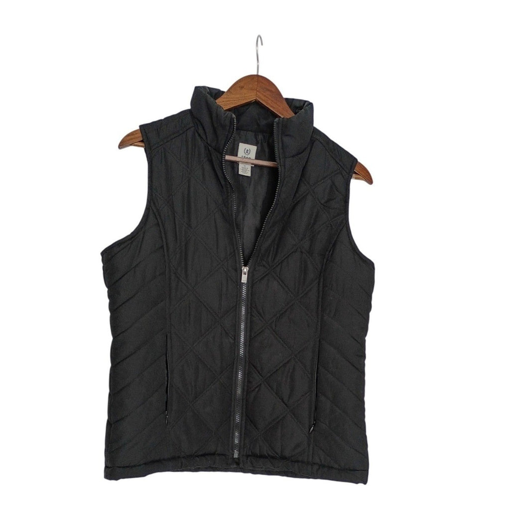 IZOD Quilted Puffer Vest Full Zip Black Mock Neck Lightweight Pockets Size M