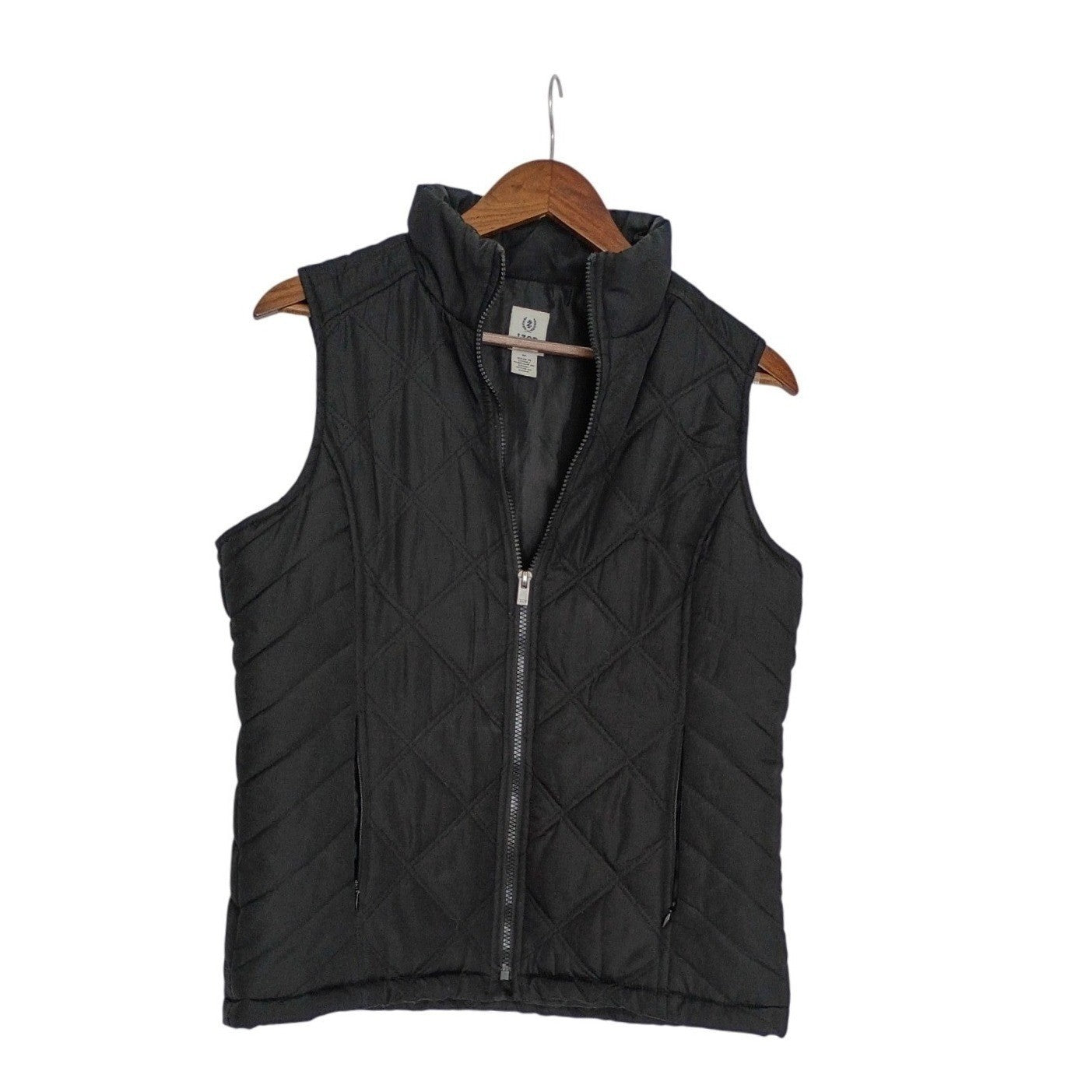 IZOD Quilted Puffer Vest Full Zip Black Mock Neck Lightweight Pockets Size M