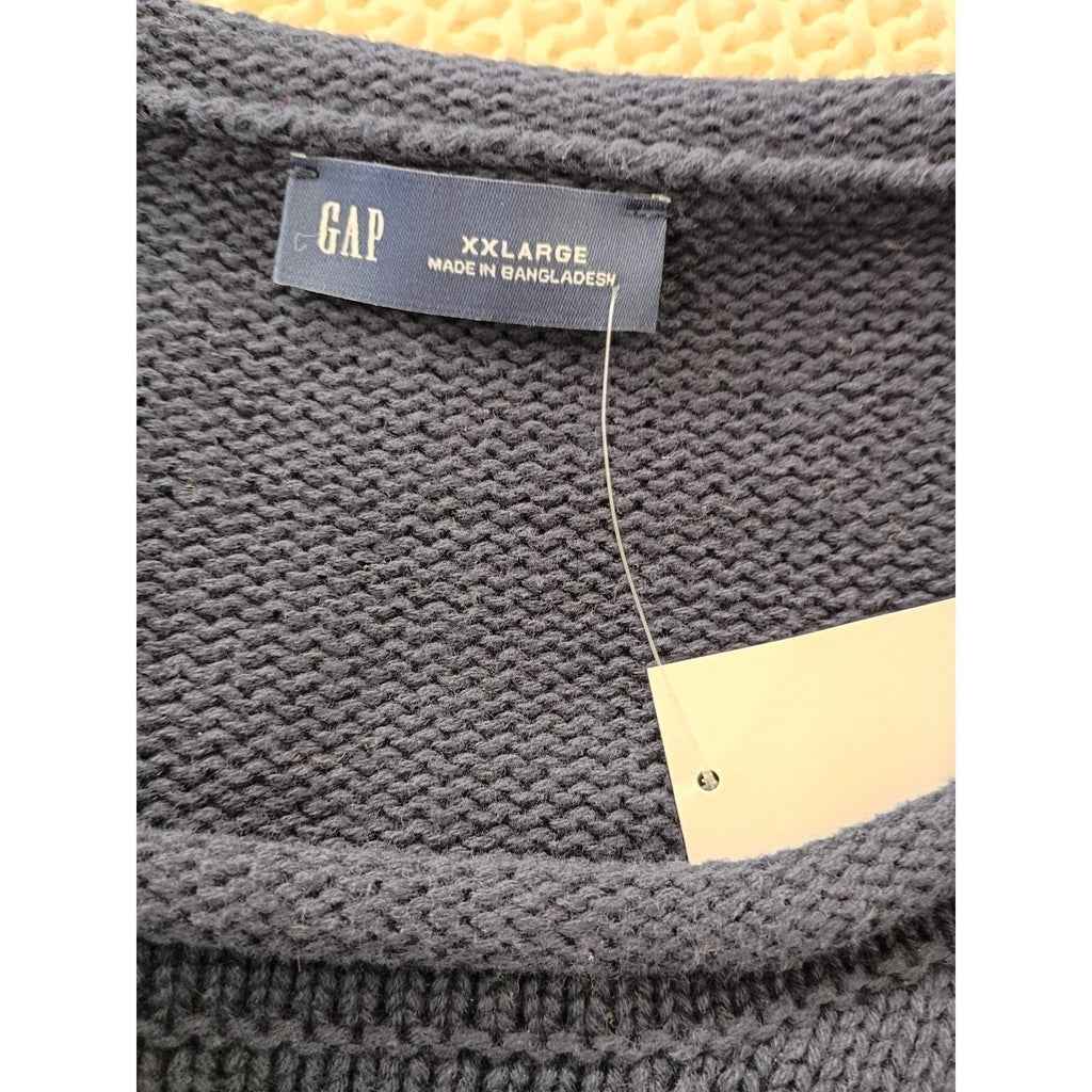 GAP NWT Navy Green Striped 100% Cotton Crewneck Sweater L Pullover Relaxed Fit