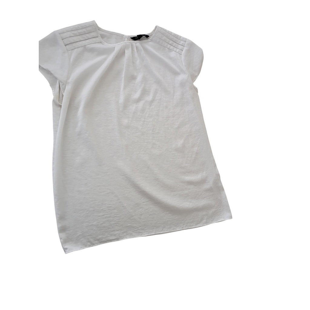 Banana Republic White Cotton Sheer Pleated Cap Sleeve Blouse Top Size S
