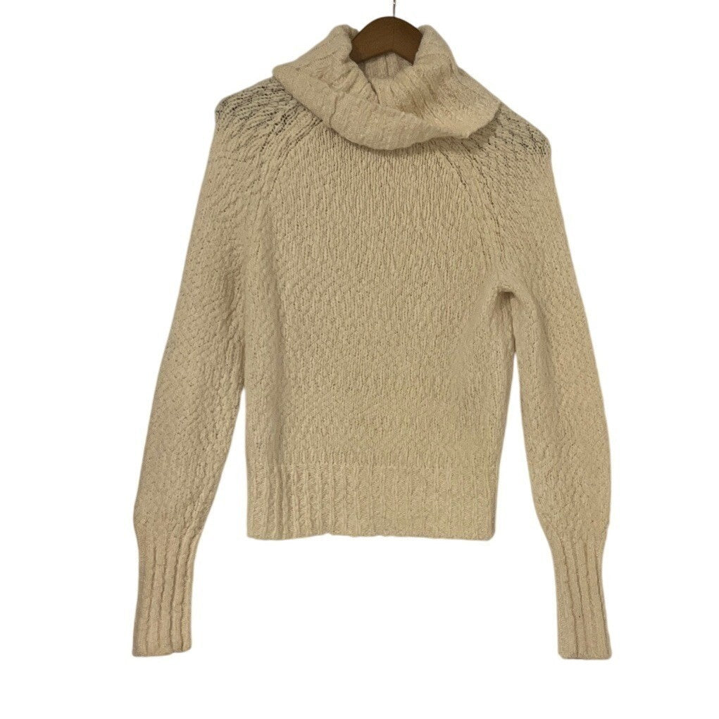 J Crew Chunky Knit Turtleneck Sweater Cream Fits S Acrylic Wool Blend Cozy
