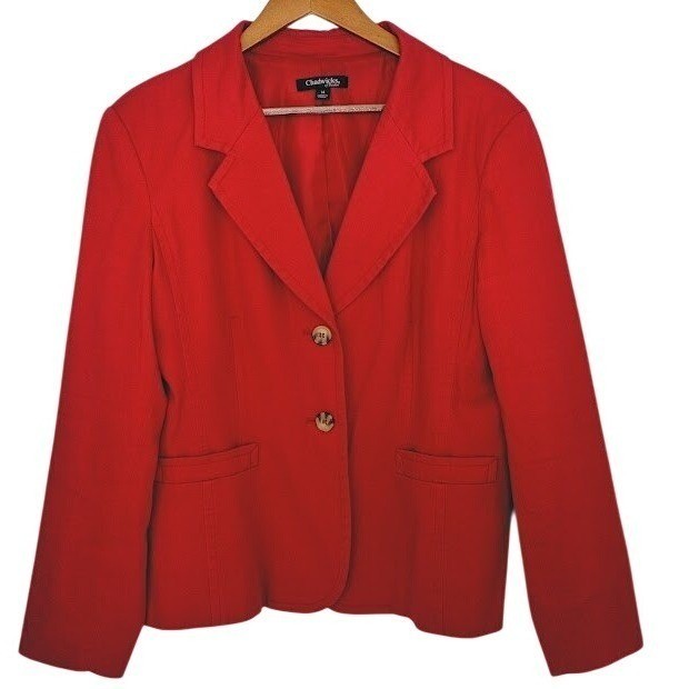 Red Cotton Blazer Tailored Career Jacket Size 14 NWOT Professional Chadwicks